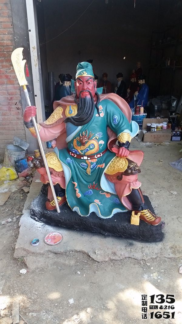 玻璃钢彩绘寺庙大型关公雕塑 玻璃钢彩绘寺庙大型关公雕塑
