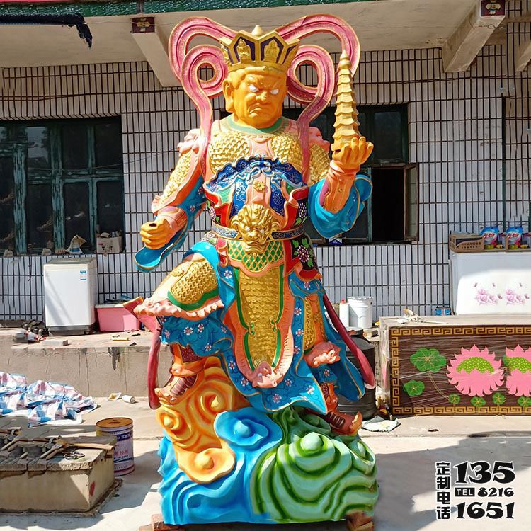 寺院摆放彩绘托塔李天王李靖玻璃钢雕塑 寺院摆放彩绘托塔李天王李靖玻璃钢雕塑